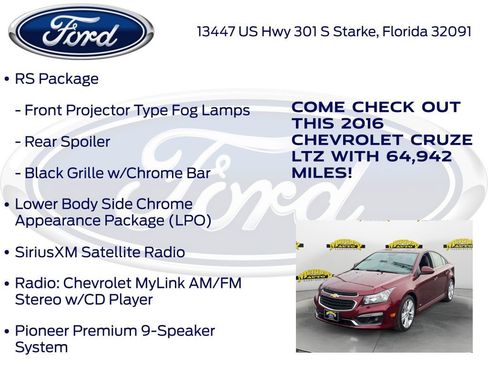 Used 2016 Chevrolet Cruze LTZ w/ Sun, Sound and Sport Package image 20