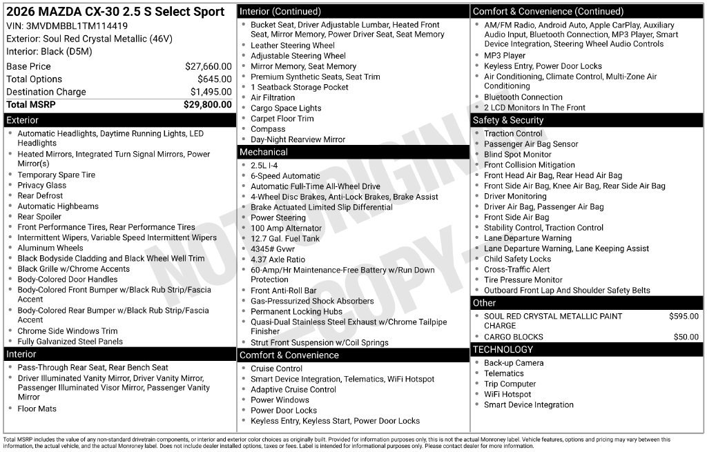 Used 2026 MAZDA CX-30 AWD 2.5 S w/ Select Sport Pkg image 3