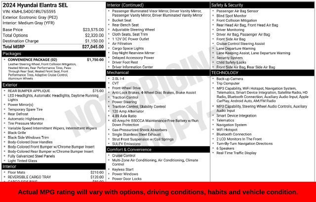Used 2024 Hyundai Elantra SEL w/ Convenience Package FWD image 9