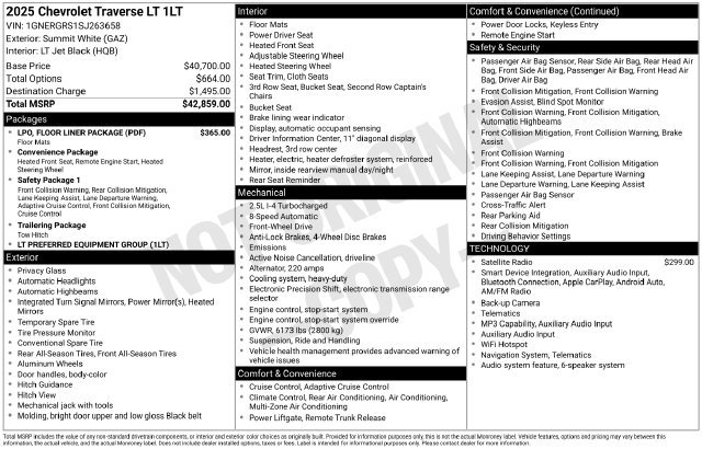 Certified 2025 Chevrolet Traverse LT w/ LPO, Floor Liner Package FWD image 6
