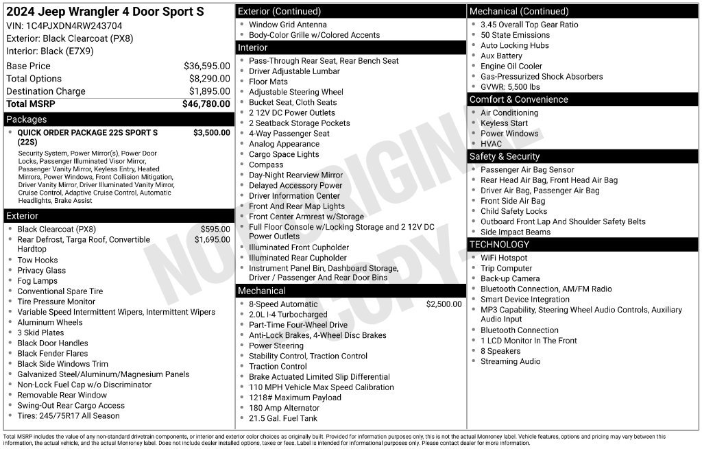 Used 2024 Jeep Wrangler Unlimited Sport AWD/4WD image 2