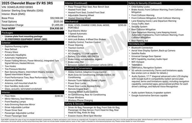 Certified 2025 Chevrolet Blazer EV RS AWD/4WD image 15
