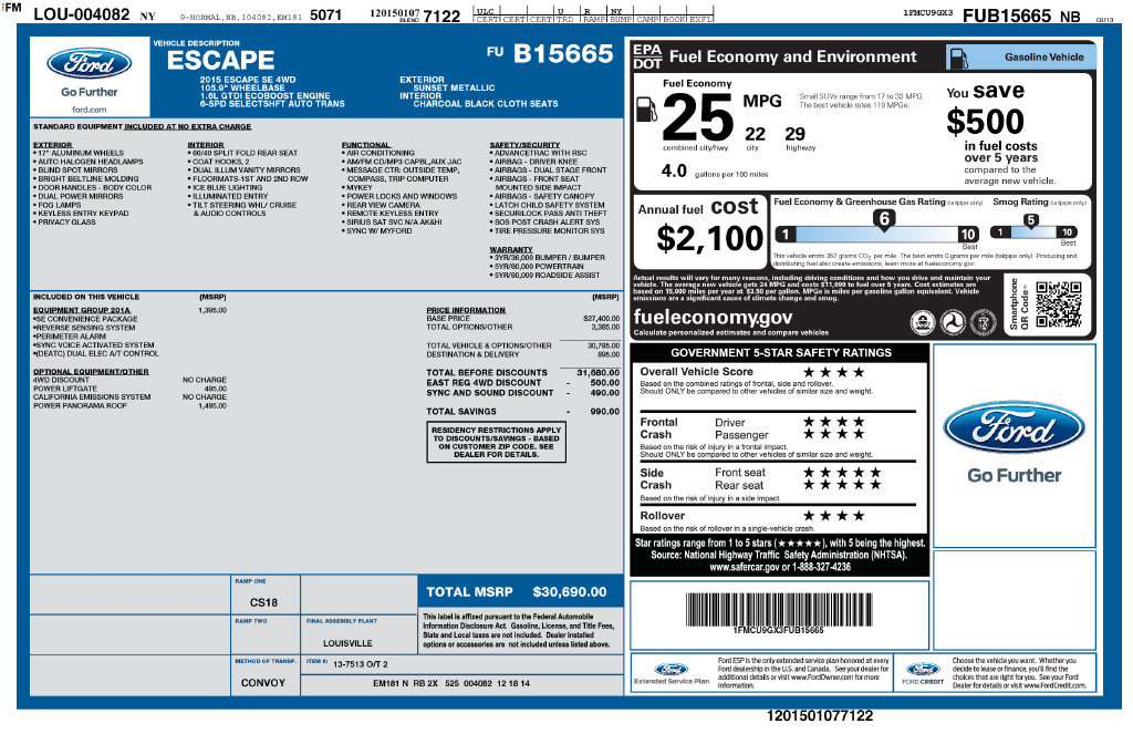 Used 2015 Ford Escape SE w/ Equipment Group 201A AWD/4WD image 3