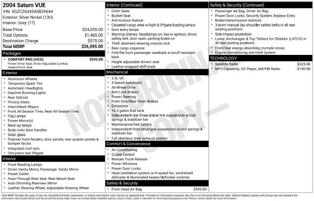 Used 2004 Saturn Vue AWD V6 w/ Comfort Pkg image 2