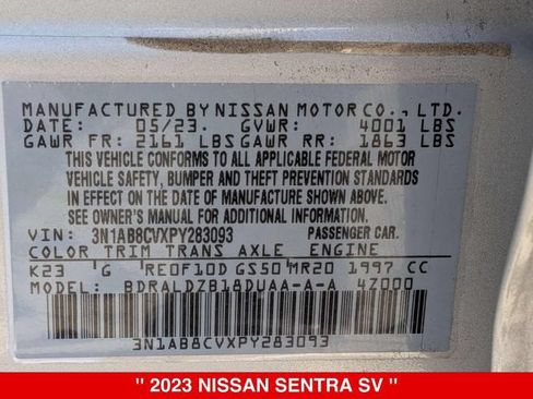 Certified 2023 Nissan Sentra SV w/ All-Weather Package FWD image 39
