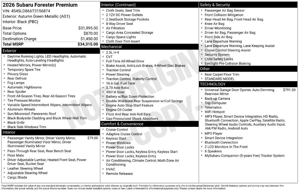 New 2026 Subaru Forester Premium AWD/4WD image 4