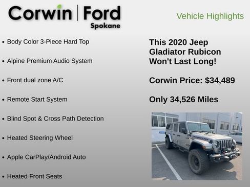 Used 2020 Jeep Gladiator Rubicon w/ Advanced Safety Group AWD/4WD image 12