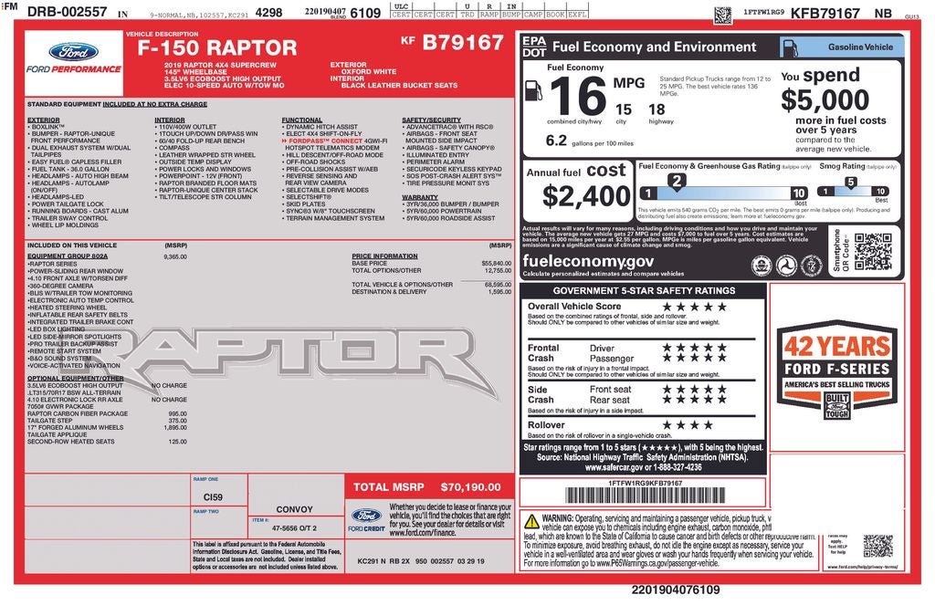 Certified 2019 Ford F150 Raptor w/ Equipment Group 802A Luxury AWD/4WD image 37