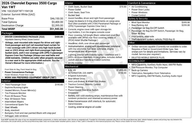 Used 2026 Chevrolet Express 3500 w/ Driver Convenience Package RWD image 20