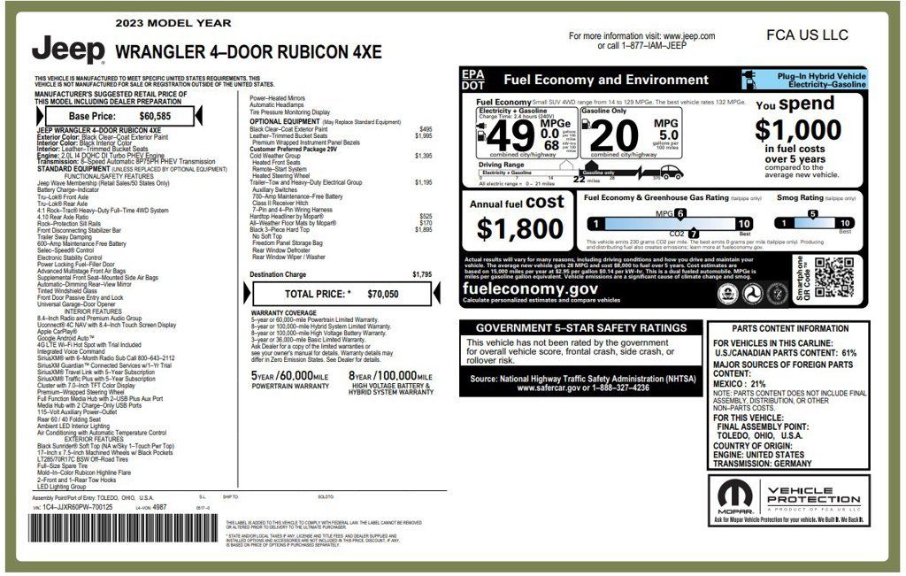 Used 2023 Jeep Wrangler Unlimited Rubicon 4xe w/ Cold Weather Group AWD/4WD image 3