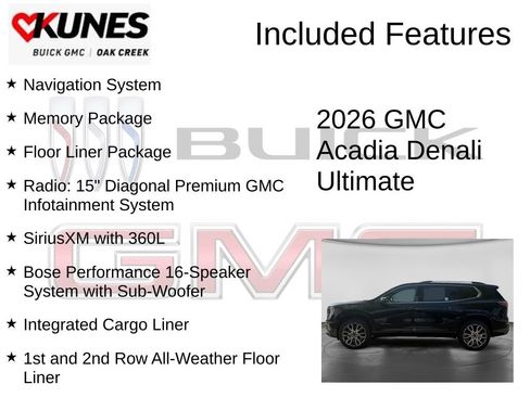 New 2026 GMC Acadia Denali Ultimate w/ LPO, Floor Liner Package AWD/4WD image 2