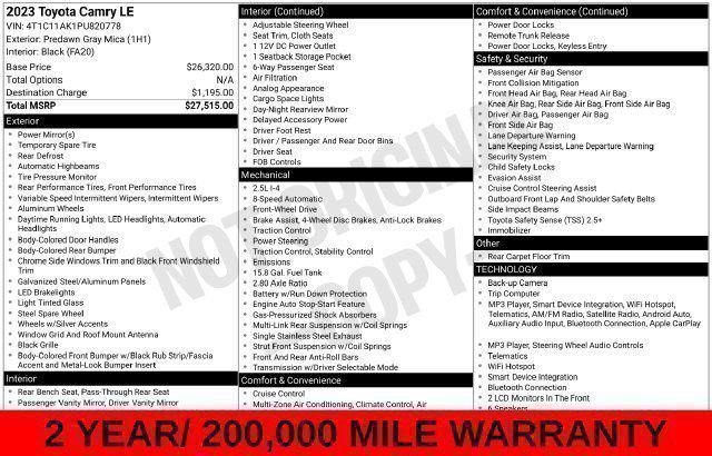 Used 2023 Toyota Camry LE FWD image 50