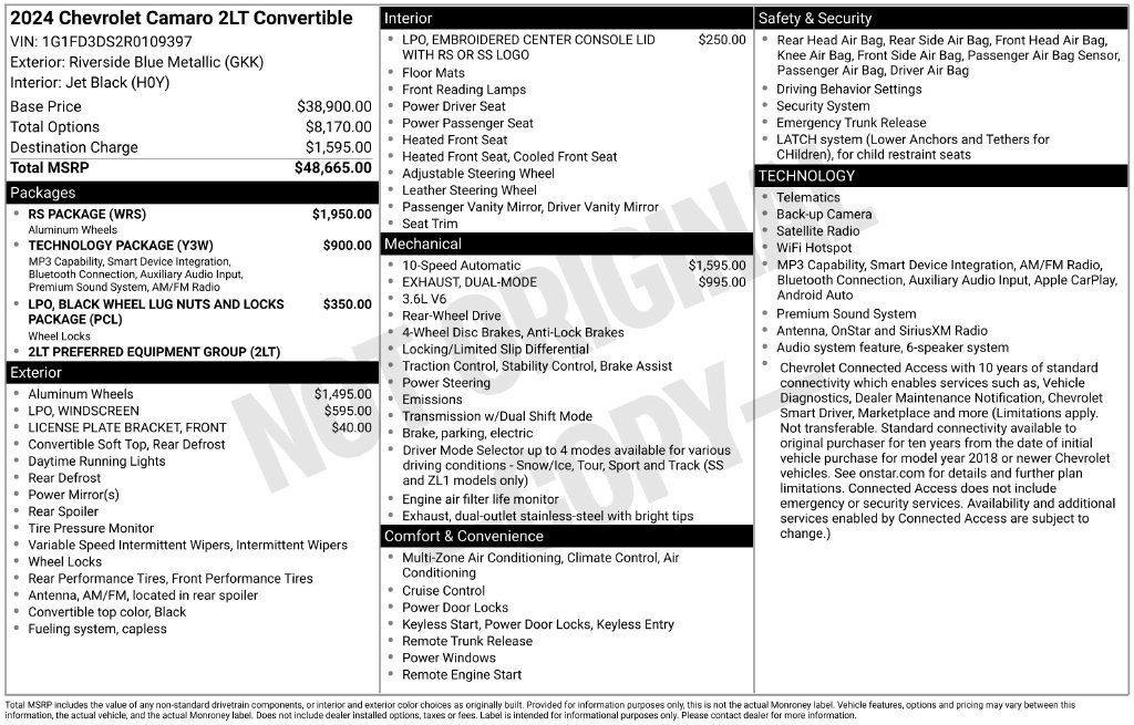 Used 2024 Chevrolet Camaro LT w/ RS Package RWD image 35