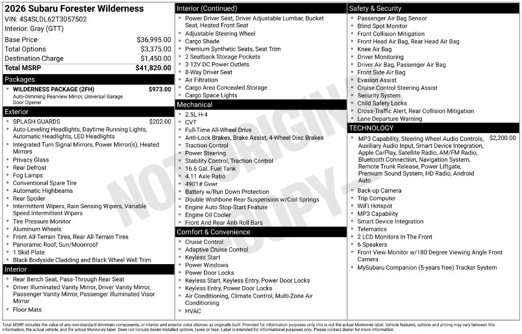 Certified 2026 Subaru Forester Wilderness w/ Wilderness Package AWD/4WD image 10