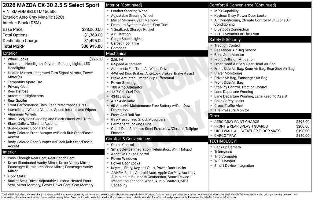 Used 2026 MAZDA CX-30 AWD 2.5 S w/ Select Sport Pkg image 7
