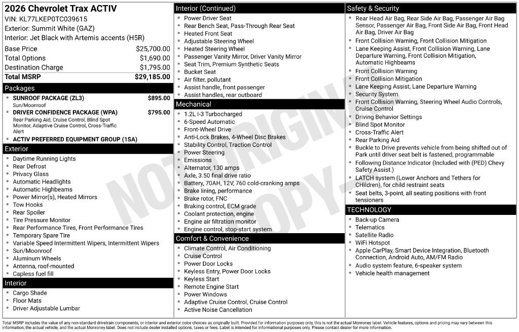 Used 2026 Chevrolet Trax ACTIV w/ Sunroof Package FWD image 1