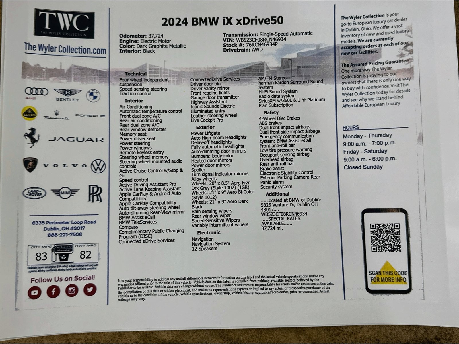 Used 2024 BMW iX xDrive50 w/ Sport Package AWD/4WD image 46