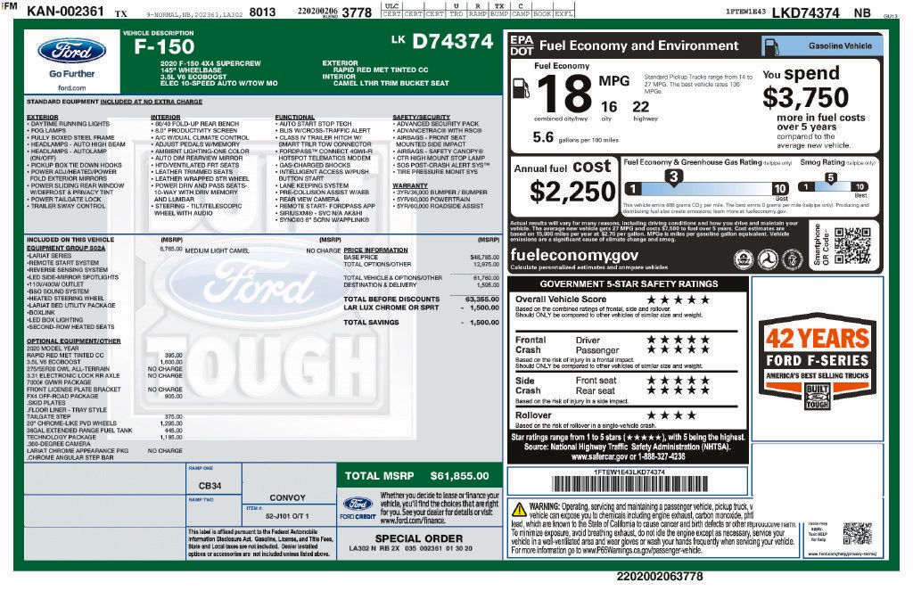 Used 2020 Ford F150 Lariat w/ Equipment Group 502A Luxury AWD/4WD image 6