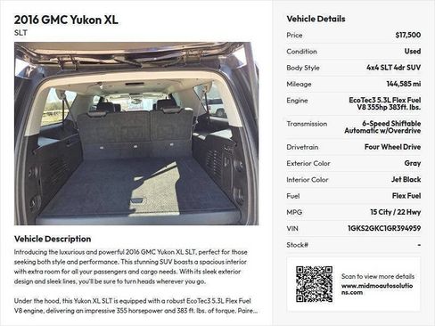 Used 2016 GMC Yukon XL SLT w/ Open Road Package AWD/4WD image 7