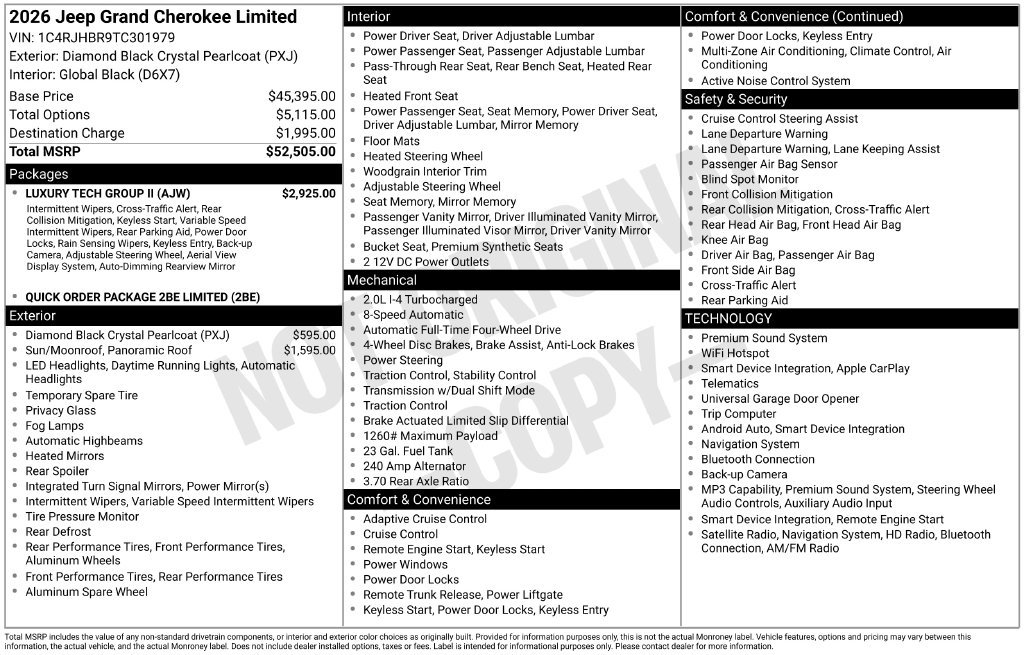 New 2026 Jeep Grand Cherokee Limited w/ Luxury Tech Group II AWD/4WD image 3