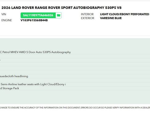 Used 2026 Land Rover Range Rover Sport Autobiography AWD/4WD image 2