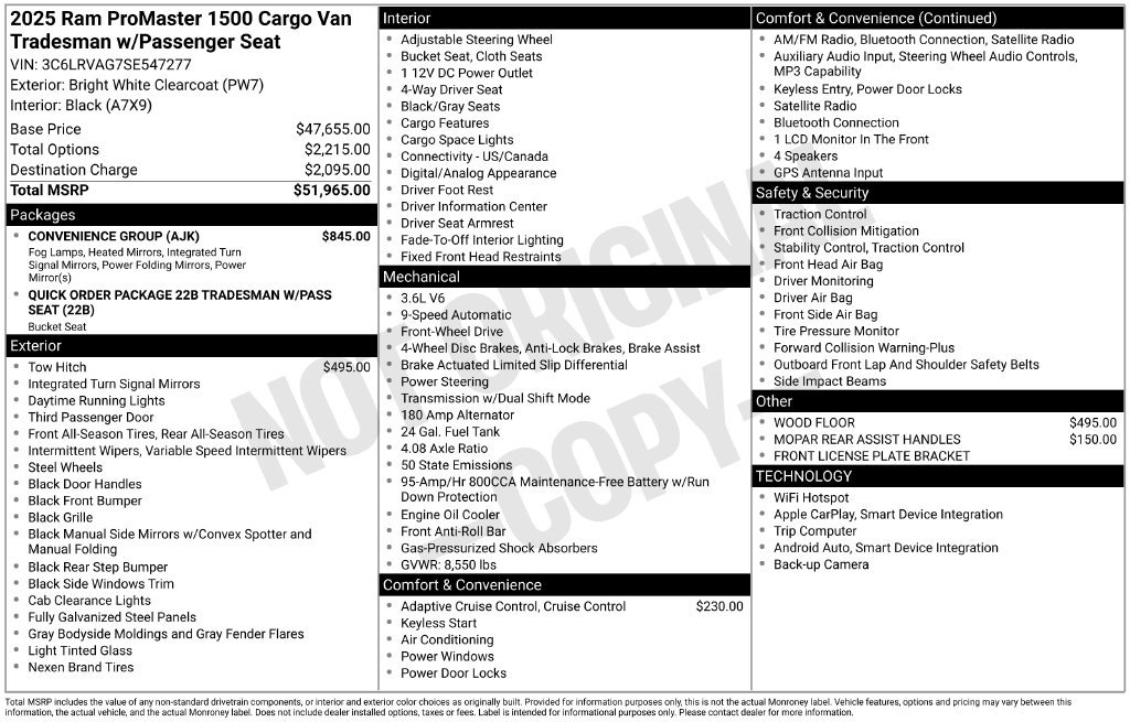 New 2025 RAM ProMaster 1500 w/ Convenience Group FWD image 4