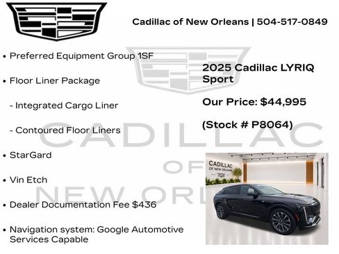 Certified 2025 Cadillac Lyriq Sport w/ LPO, Floor Liner Package RWD image 7