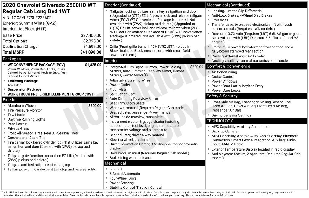 Used 2020 Chevrolet Silverado 2500 W/T w/ WT Convenience Package AWD/4WD image 2
