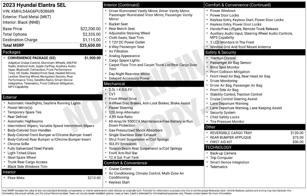 Used 2023 Hyundai Elantra SEL w/ Convenience Package FWD image 17