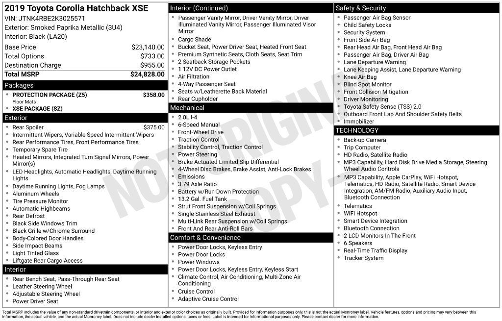 Used 2019 Toyota Corolla XSE w/ Protection Package FWD image 11