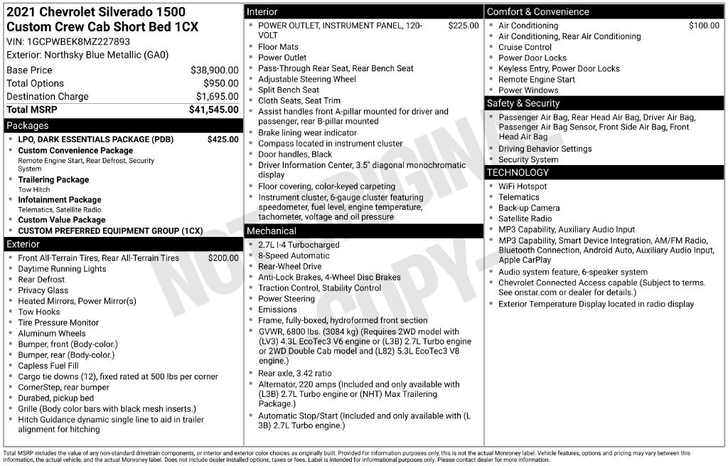 Used 2021 Chevrolet Silverado 1500 Custom w/ LPO, Dark Essentials Package RWD image 4