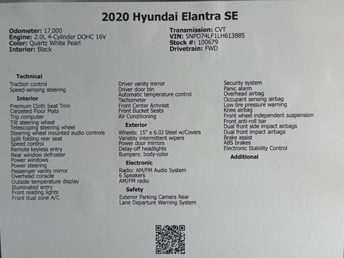 Used 2020 Hyundai Elantra SE w/ Cargo Package (C1) FWD image 49