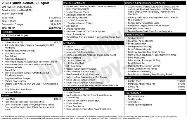 New 2026 Hyundai Sonata SEL AWD/4WD image 43