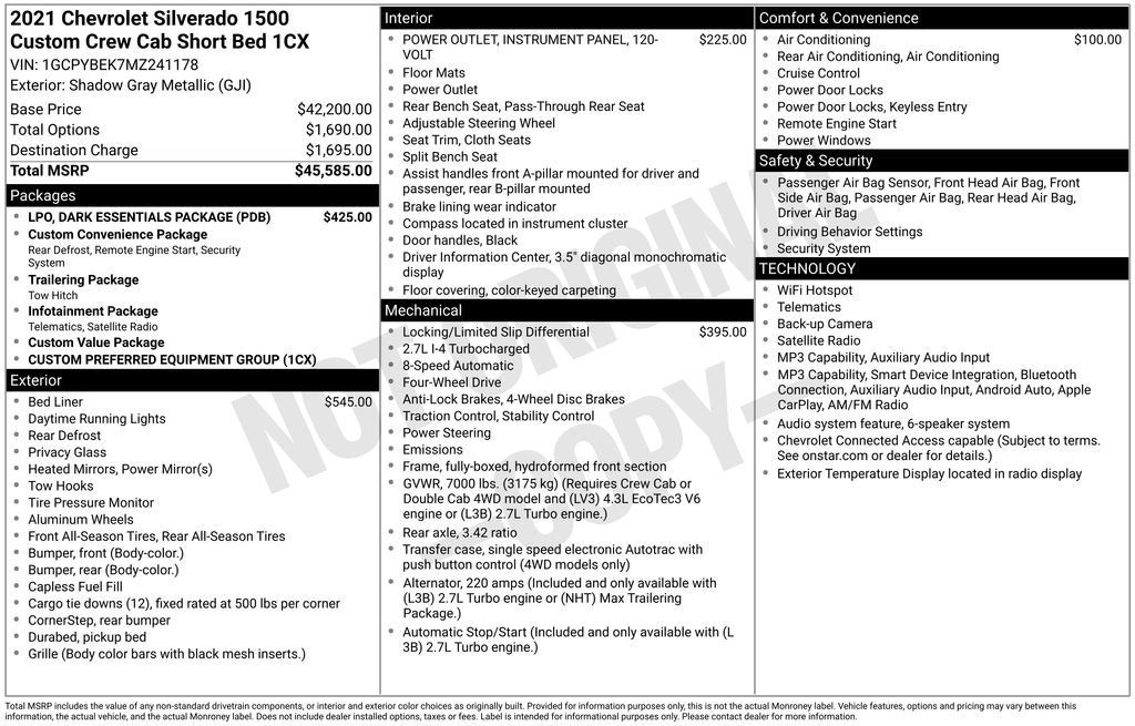 Used 2021 Chevrolet Silverado 1500 Custom w/ LPO, Dark Essentials Package AWD/4WD image 37