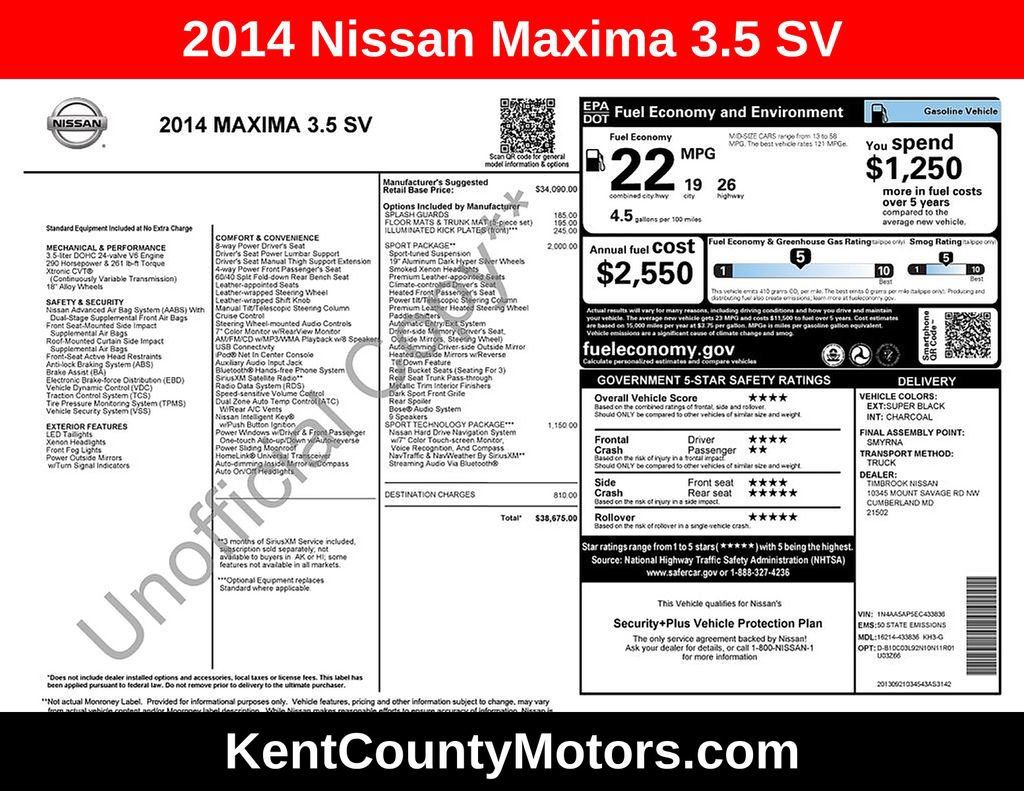 Used 2014 Nissan Maxima 3.5 SV w/ Sport Package FWD image 1