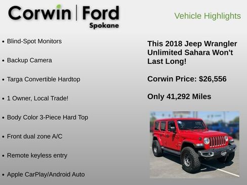 Used 2018 Jeep Wrangler Unlimited Sahara w/ Safety Group AWD/4WD image 6