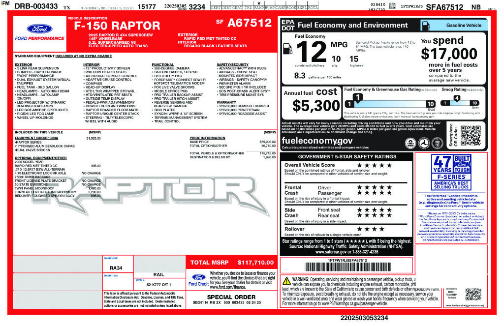 Used 2025 Ford F150 Raptor w/ Equipment Group 803A Raptor R AWD/4WD image 3