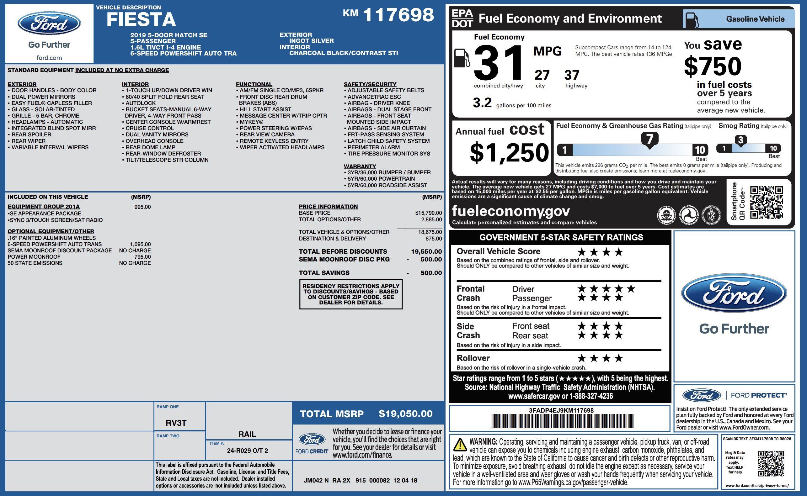 Used 2019 Ford Fiesta SE w/ Equipment Group 201A FWD image 4