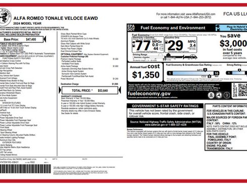 Used 2024 Alfa Romeo Tonale Veloce w/ Active Assist Package AWD/4WD image 30