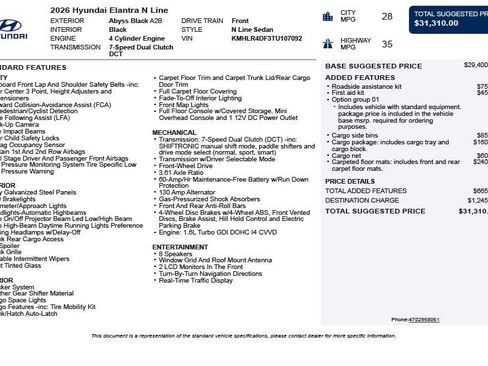 Used 2026 Hyundai Elantra N Line w/ Cargo Package FWD image 3