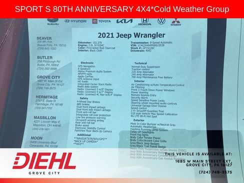 Used 2021 Jeep Wrangler Sport AWD/4WD image 12