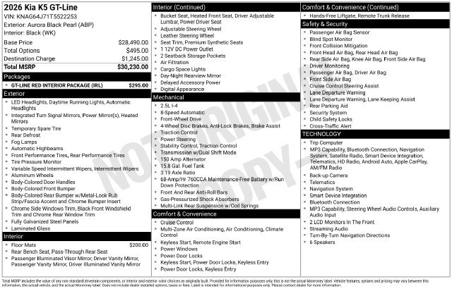New 2026 Kia K5 GT-Line w/ GT-Line Red Interior Package FWD image 5