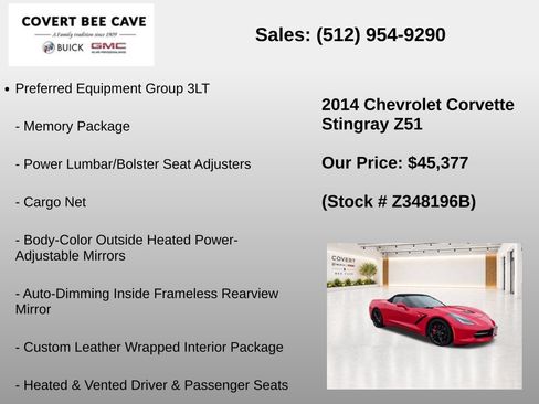 Used 2014 Chevrolet Corvette Stingray Convertible w/ 3LT Preferred Equipment Group RWD image 7