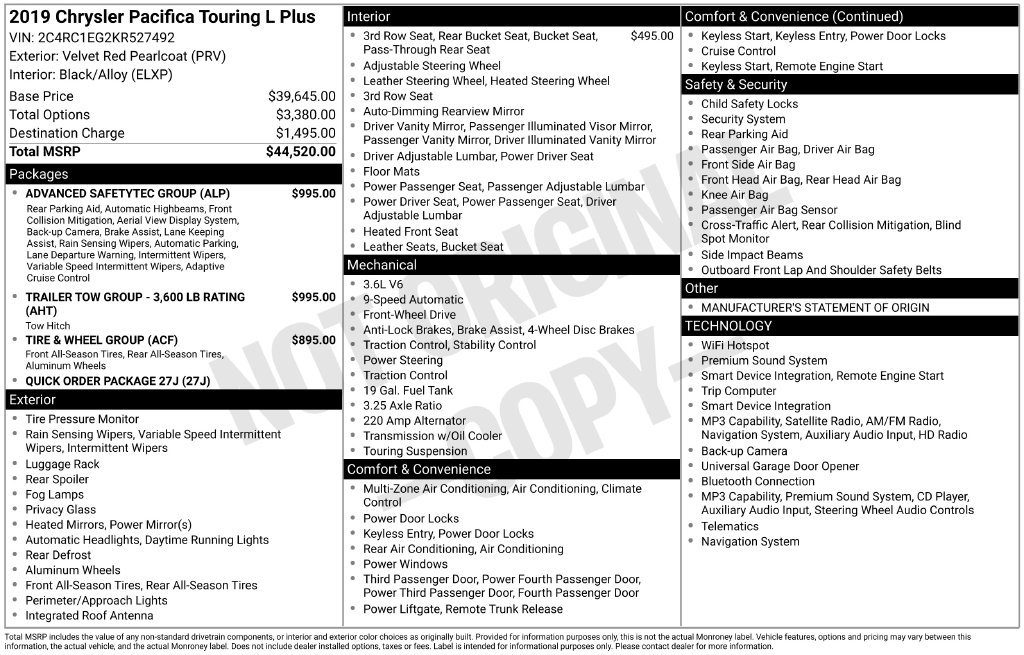 Used 2019 Chrysler Pacifica Touring-L Plus FWD image 2