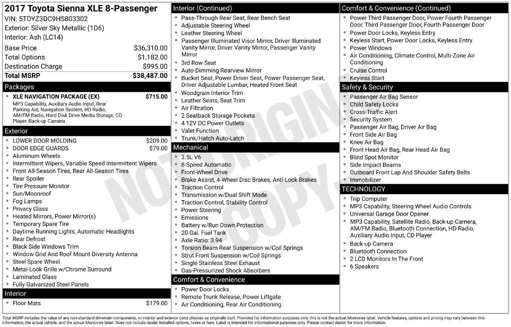Used 2017 Toyota Sienna XLE w/ XLE Navigation Package FWD image 3