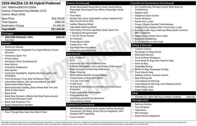 Certified 2026 MAZDA CX-50 2.5 Hybrid w/ Weather Package AWD/4WD image 5