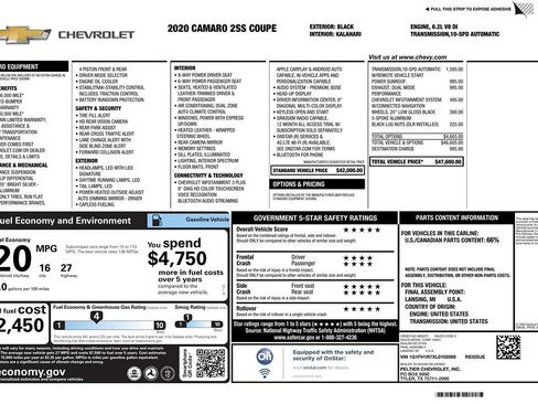 Used 2020 Chevrolet Camaro SS RWD image 2