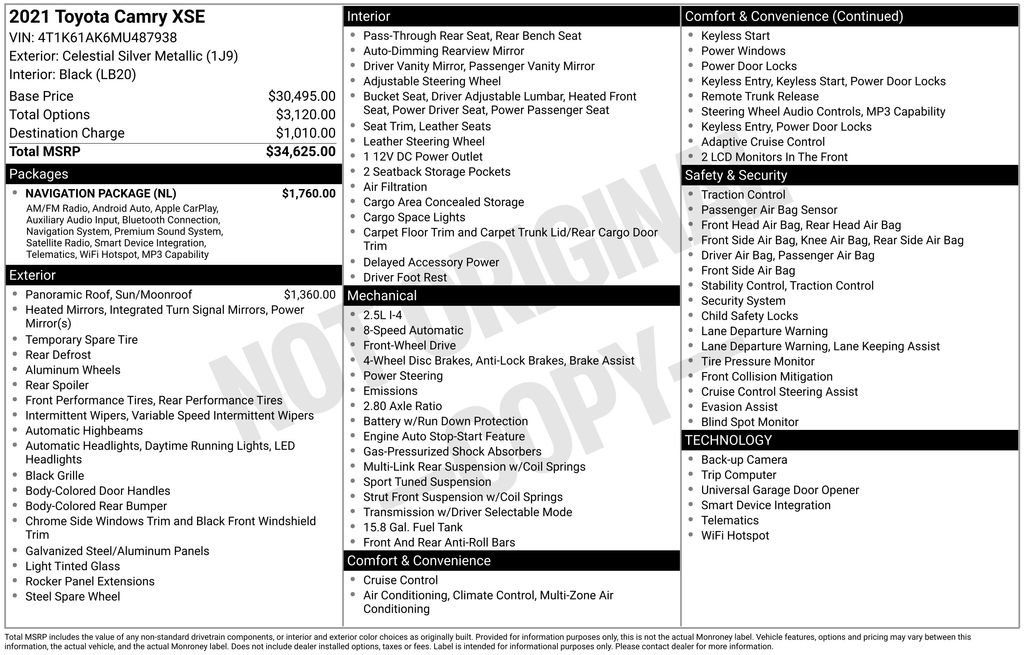 Used 2021 Toyota Camry XSE w/ Navigation Package FWD image 36