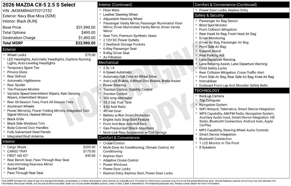 New 2026 MAZDA CX-5 Select AWD/4WD image 33