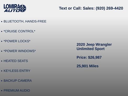 Used 2020 Jeep Wrangler Unlimited Sport w/ Cold Weather Group AWD/4WD image 9